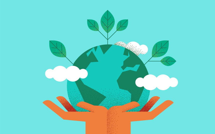 Illustration of a pair of hands holding the Earth up.