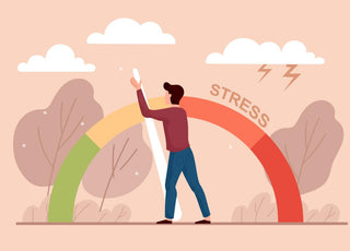 Illustration of a person moving the needle on a stress scale.