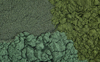 Close up of 3 types of algae powder mixed together. 