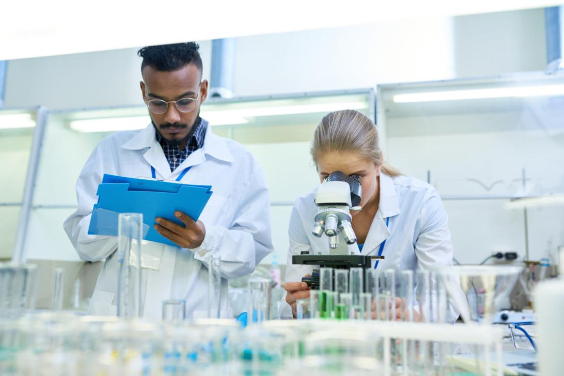 Two scientists working in a lab.